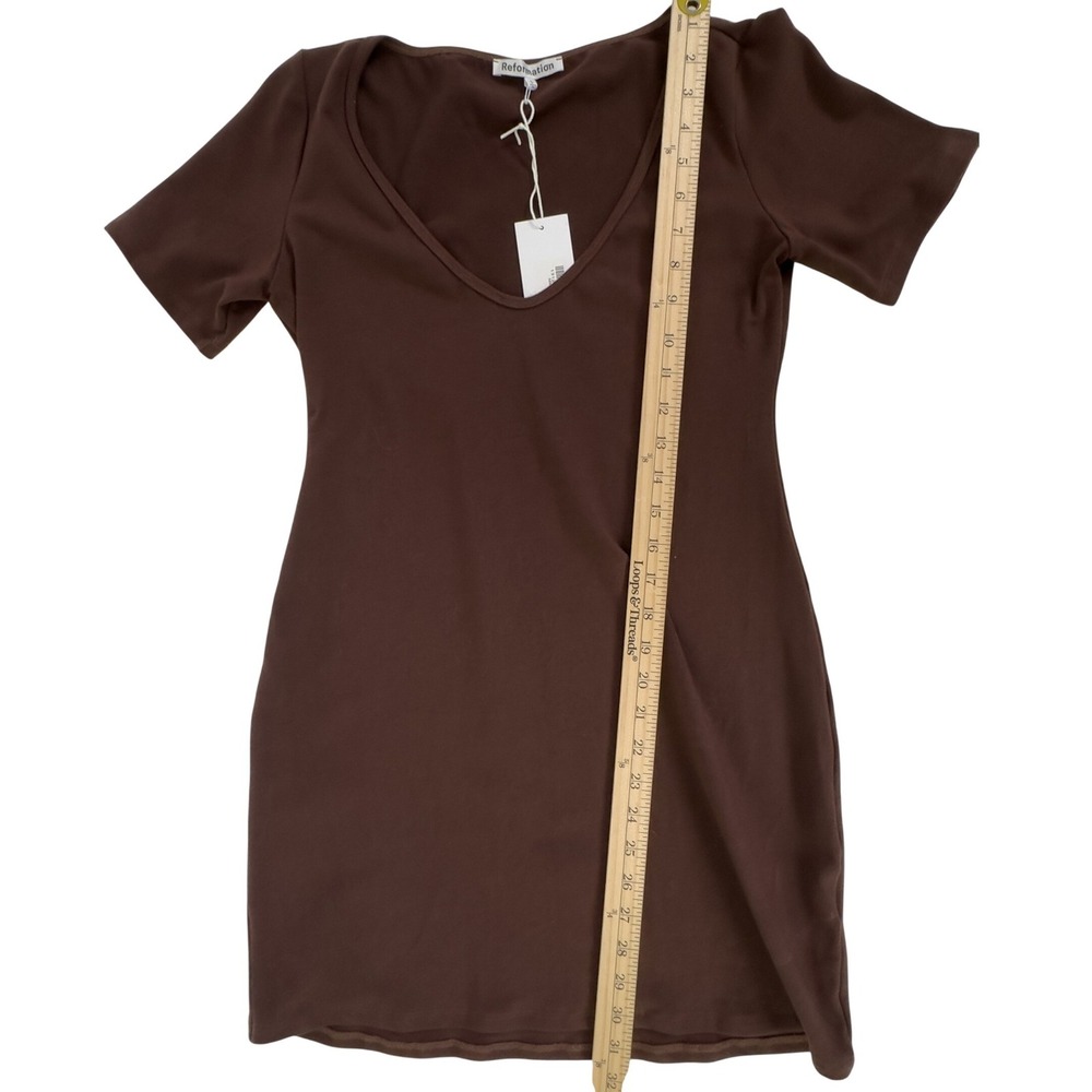 Reformation Aubriella Knit Dress Cafe V-neck Body con Organic Cotton - Large - Picture 4 of 7
